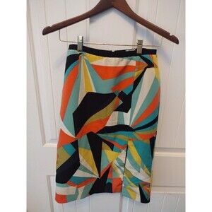 Worthington Geometric Print Front Zipper Slit Pencil Skirt Size 6
